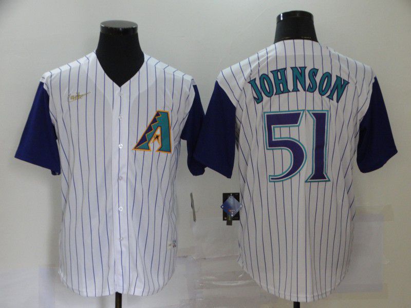 Men Arizona Diamondback #51 Johnson White Nike Game MLB Jerseys